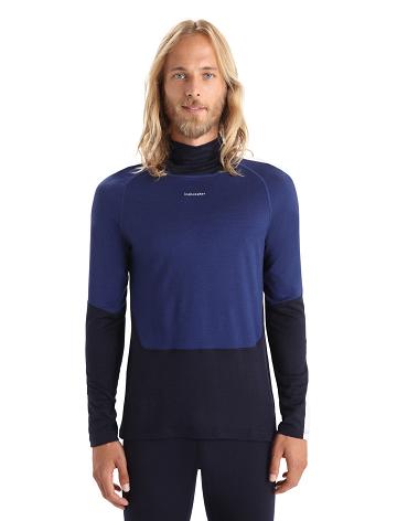 Men's Icebreaker Merino 200 Sonebula Long Sleeve High Neck Thermal Top Base Layers Midnight Navy / Royal Navy | CA 1601QMAZ